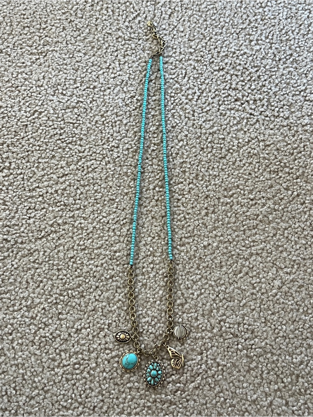 Lucky Brand Faux Turquoise and Gold Beaded Charm Necklace